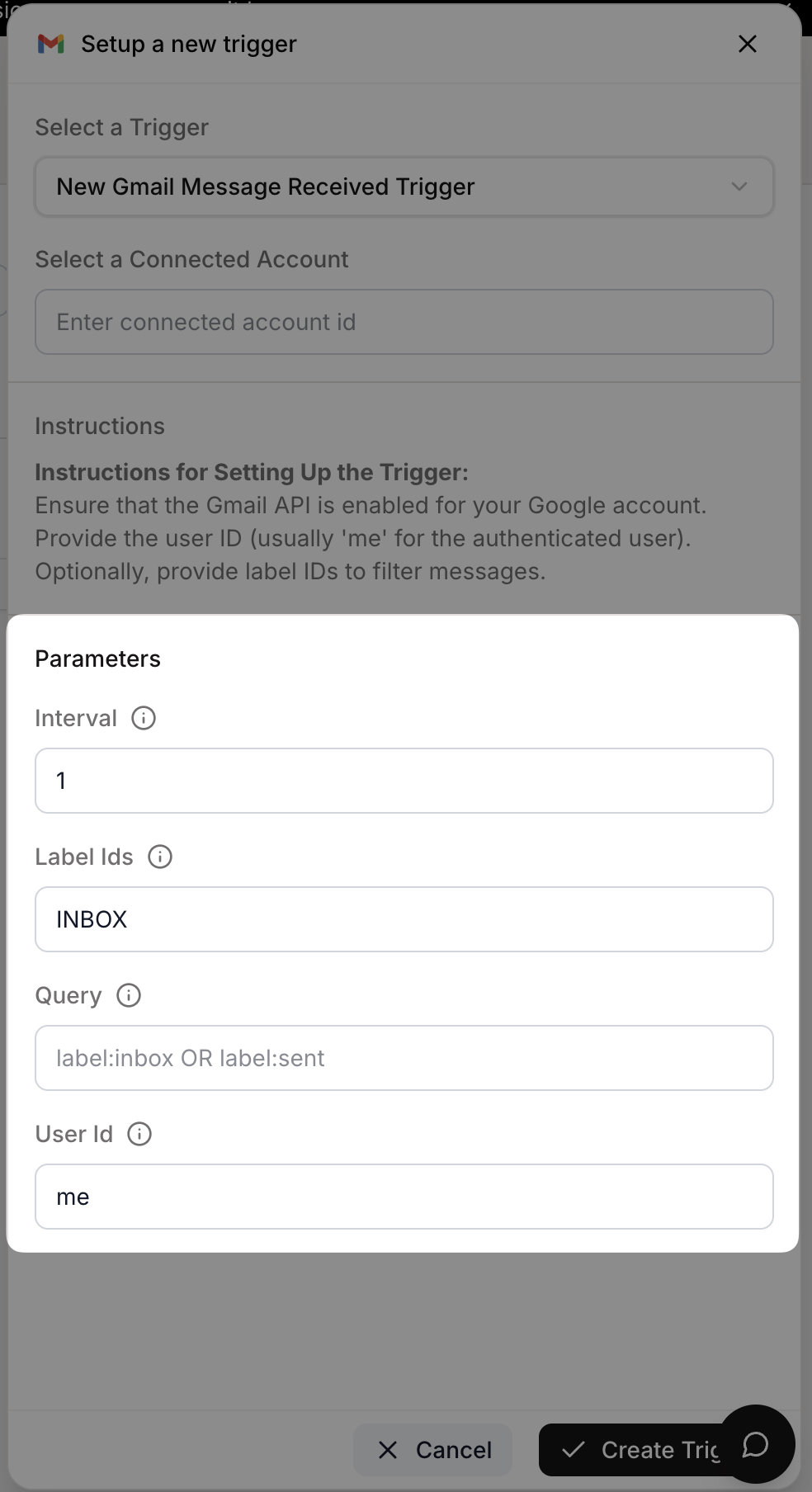 Trigger configuration example